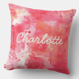Abstrakte Aquarell-Rosa-Individualname Kissen