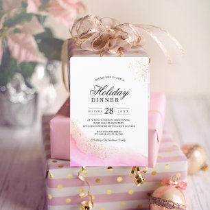 Abstrakte Aquarell-Rosa-Pinselstriche & Gold Einladung