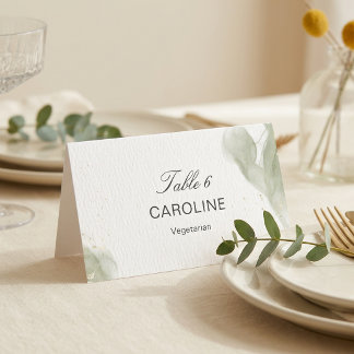 Abstrakte Aquarell-Sage-Grün-Gold-Hochzeitstisch Platzkarte