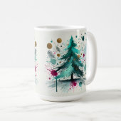 Abstrakte Aquarell-Weihnachtsbäume Kaffeetasse (VorderseiteRechts)
