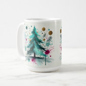 Abstrakte Aquarell-Weihnachtsbäume Kaffeetasse (Vorderseite Links)