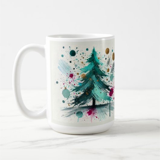 Abstrakte Aquarell-Weihnachtsbäume Kaffeetasse (Links)