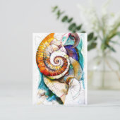 Abstrakte Aquarellbilder eines Nautilus Postkarte (Stehend Vorderseite)