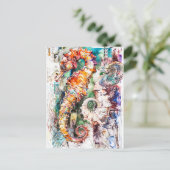 Abstrakte Aquarellbilder eines Seepferds Postkarte (Stehend Vorderseite)