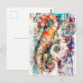 Abstrakte Aquarellbilder eines Seepferds Postkarte (Vorne/Hinten)