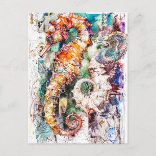 Abstrakte Aquarellbilder eines Seepferds Postkarte