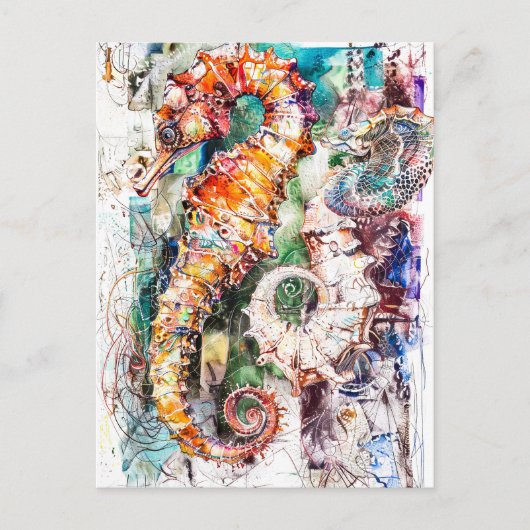 Abstrakte Aquarellbilder eines Seepferds Postkarte (Vorderseite)
