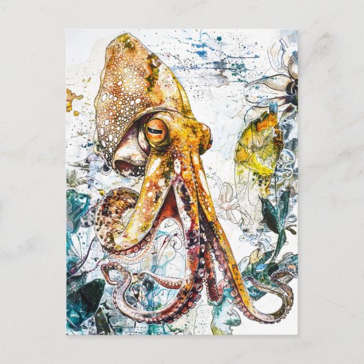 Abstrakte Aquarellbilder eines Tintenfischs Postkarte (Vorderseite)