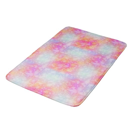 Abstrakte Aquarellbilder in Rosa und Orange Badematte (Schrägansicht)