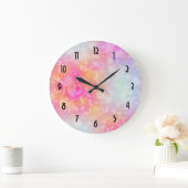 Abstrakte Aquarellbilder in Rosa und Orange Große Wanduhr (Zuhause)