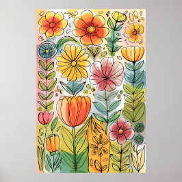 Abstrakte Aquarellbilder von Hand Gezeichnet Blume Poster