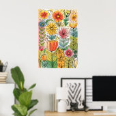 Abstrakte Aquarellbilder von Hand Gezeichnet Blume Poster (Heimbüro)