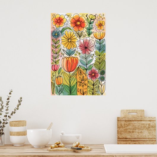 Abstrakte Aquarellbilder von Hand Gezeichnet Blume Poster (Küche)