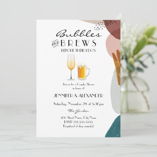 Abstrakte Aquarellblasen & Brauereien Einladung (Stehend Vorderseite)