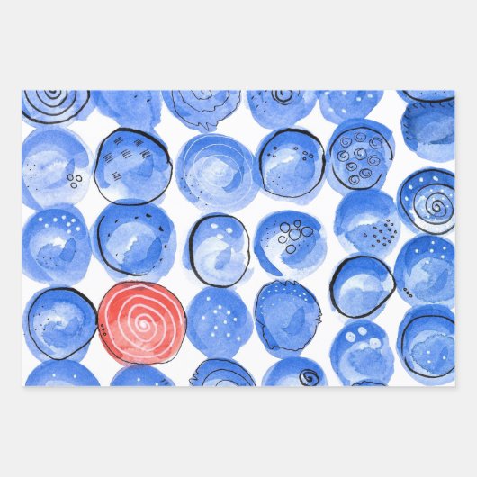 Abstrakte Aquarellblau-Punkte Geschenkpapier Set (Vorderseite)