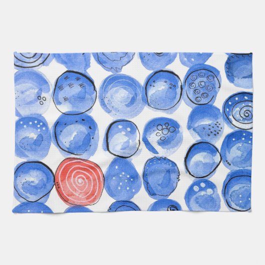 Abstrakte Aquarellblau-Punkte Geschirrtuch (Horizontal)