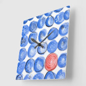 Abstrakte Aquarellblau-Punkte Quadratische Wanduhr (Winkel)