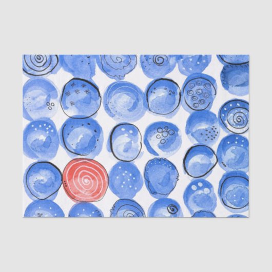 Abstrakte Aquarellblau-Punkte Seidenpapier (Vorderseite)