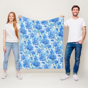 Abstrakte Aquarellblaue und weiße Blumen Fleecedecke