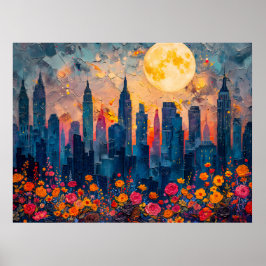 Abstrakte Aquarelldarstellung Vollmond Poster