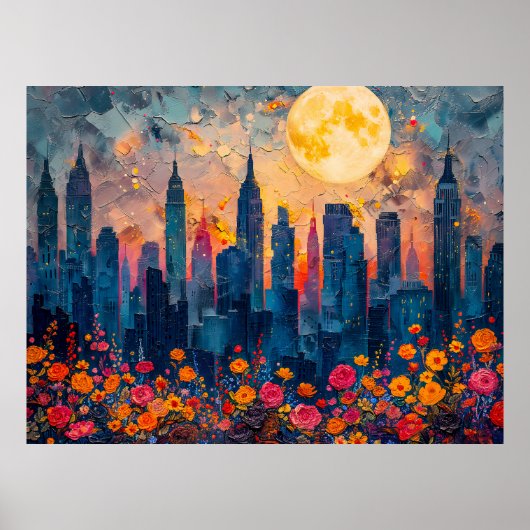 Abstrakte Aquarelldarstellung Vollmond Poster (Vorne)