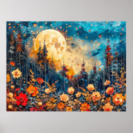 Abstrakte Aquarelldarstellung Vollmond Poster