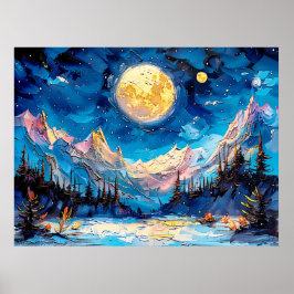 Abstrakte Aquarelldarstellung Vollmond Poster