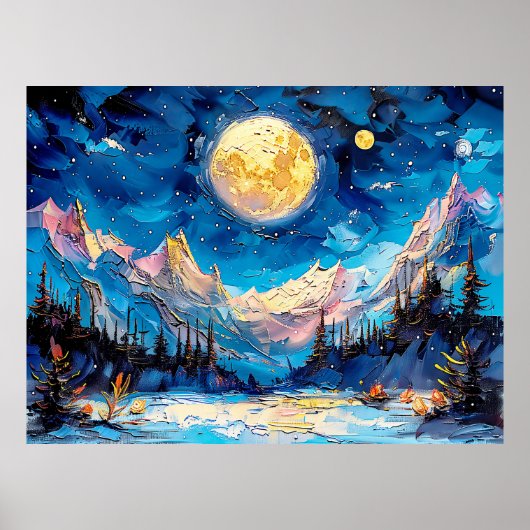 Abstrakte Aquarelldarstellung Vollmond Poster (Vorne)