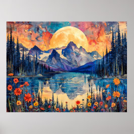 Abstrakte Aquarelldarstellung Vollmond Poster