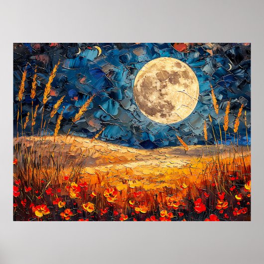 Abstrakte Aquarelldarstellung Vollmond Poster (Vorne)