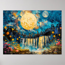 Abstrakte Aquarelldarstellung Vollmond Poster