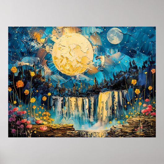 Abstrakte Aquarelldarstellung Vollmond Poster (Vorne)