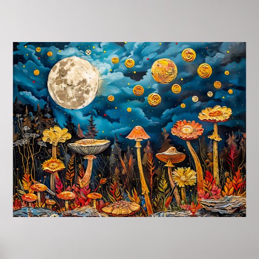 Abstrakte Aquarelldarstellung Vollmond Poster (Vorne)