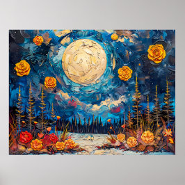 Abstrakte Aquarelldarstellung Vollmond Poster