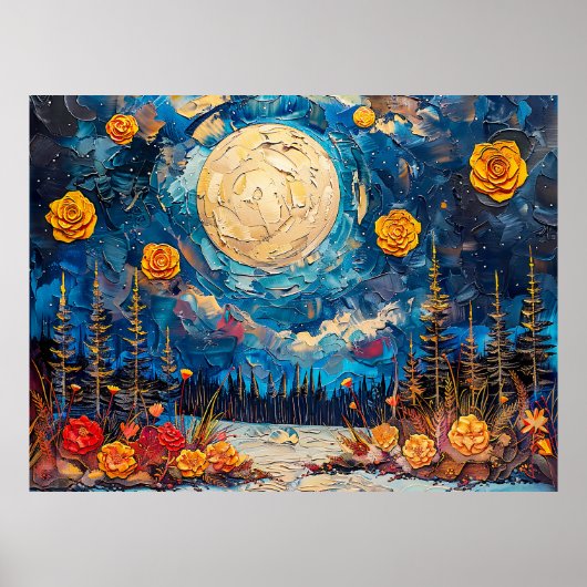 Abstrakte Aquarelldarstellung Vollmond Poster (Vorne)