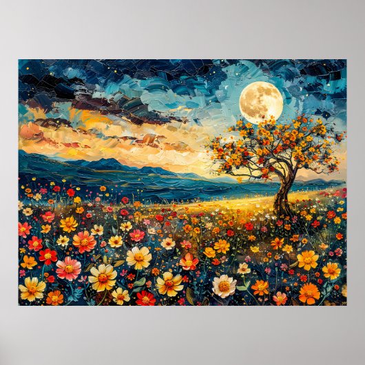 Abstrakte Aquarelldarstellung Vollmond Poster (Vorne)