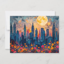 Abstrakte Aquarelldarstellung Vollmond Postkarte