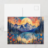 Abstrakte Aquarelldarstellung Vollmond Postkarte (Vorne/Hinten)