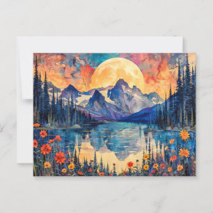 Abstrakte Aquarelldarstellung Vollmond Postkarte