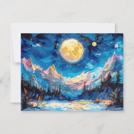 Abstrakte Aquarelldarstellung Vollmond Postkarte