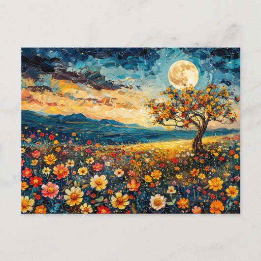 Abstrakte Aquarelldarstellung Vollmond Postkarte (Vorderseite)