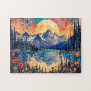 Abstrakte Aquarelldarstellung Vollmond Puzzle