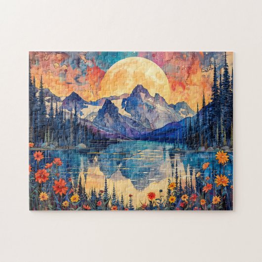 Abstrakte Aquarelldarstellung Vollmond Puzzle (Horizontal)