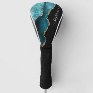 Abstrakte Aquarellfarbe Aquamarin Agate Gold Perso Golf Headcover