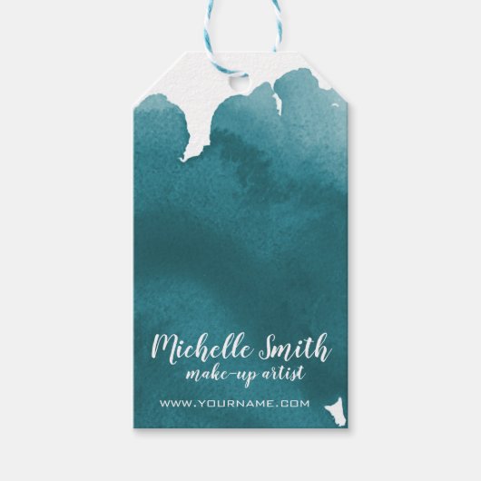 Abstrakte Aquarellfarbe aquamariner Pinselstrich Geschenkanhänger (Vorderseite)