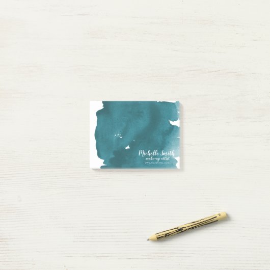 Abstrakte Aquarellfarbe aquamariner Pinselstrich Post-it Klebezettel (Auf Schreibtisch)