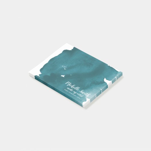 Abstrakte Aquarellfarbe aquamariner Pinselstrich Post-it Klebezettel (angewinkelt)