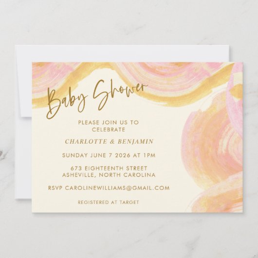 Abstrakte Aquarellfarbe Farbe Weich Rosa Kinderdus Einladung (Vorderseite)