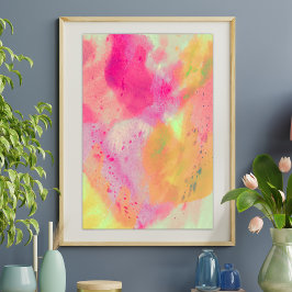 Abstrakte Aquarellfarbe Feine Kunst Rosa Gelb Lila Poster