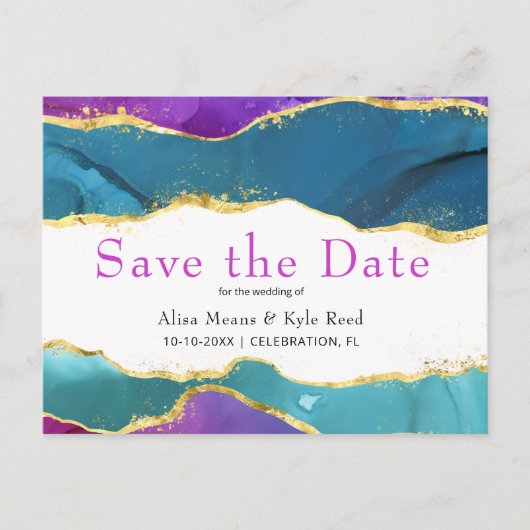 Abstrakte Aquarellfarbe Fuchsia Rosa Aquamarines G Ankündigungspostkarte (Vorderseite)